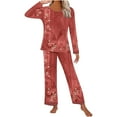 thumbnail image 4 of Oalirro Womens Pajamas Set Casual Long Sleeve Top with Long Pants Homewear Pjs Set Loungewear Red,S, 4 of 6