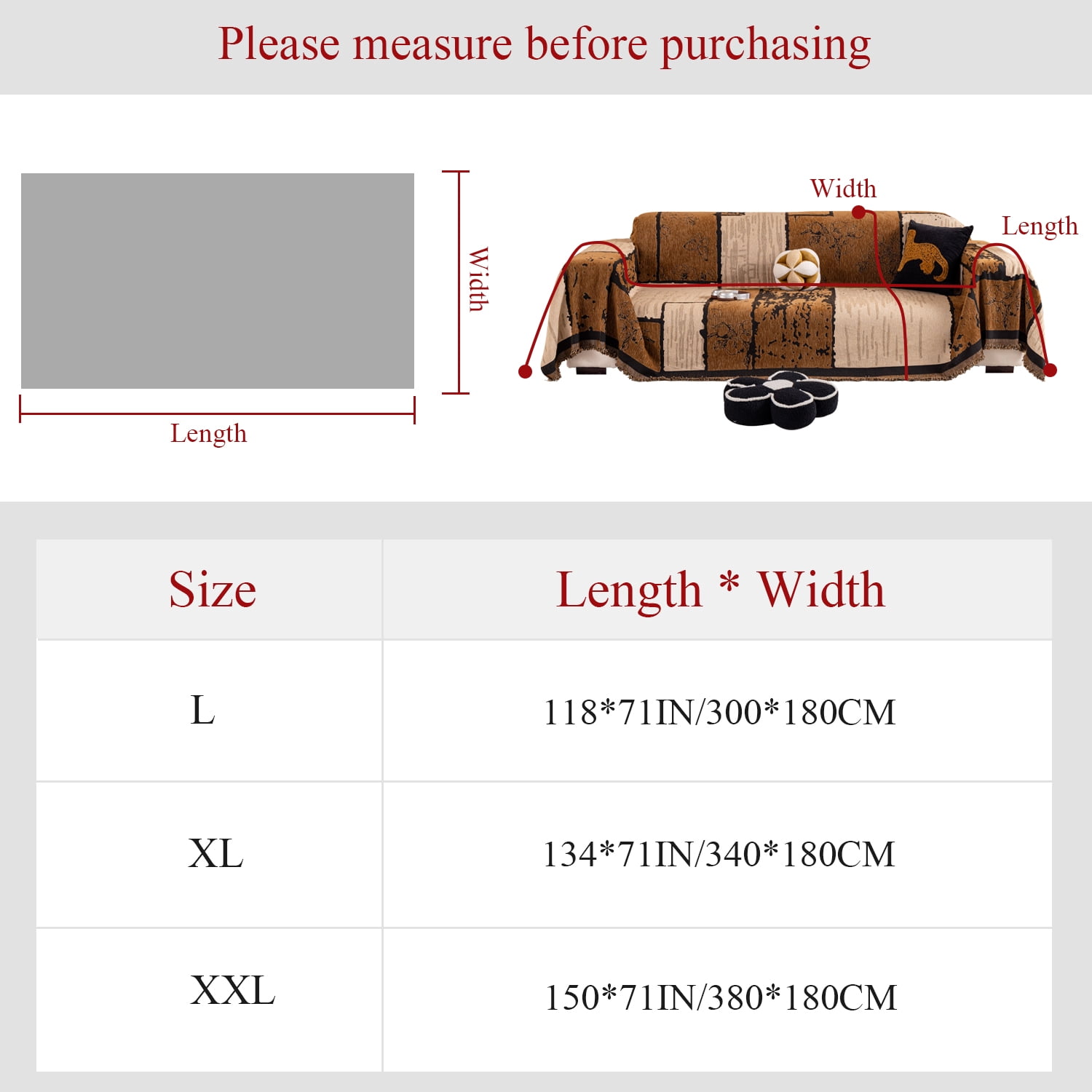 NAYOROOM Vintage Brown Sofa Cover, Couch Covers for 3 Cushion Couch Sofa, Sectional Couch Covers for Living Room Sofa Throws Sofa Slipcovers (71"x 118",Large )