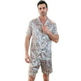 thumbnail image 2 of Men's Silk Satin Pajama Set Short Sleeve Classic Sleepwear Button Down Loungewear with Long Pants, 2 of 6