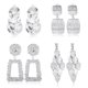 thumbnail image 1 of Jstyle - Juego de 4 pares de pendientes colgantes con clip, cuadrados, rectangulares, de metal dorado, geométricos, sin perforación,Silver, 1 of 6