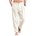thumbnail image 2 of Lmueinov Mens Cotton Linen Pants Casual Business Pants with Pockets Lightweight Wide Leg Dress Trousers for Men 2026 Vacation Summer Fall Outfits, 2 of 5