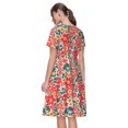 thumbnail image 2 of Bixox Robe d'Été à Manches Courtes pour Femmes Robe Ample Longueur Genou avec Poches-Petites Fleurs Rouge Corail, 2 of 7