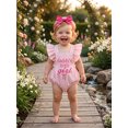 thumbnail image 4 of Cjfdfy Newborn Baby Girl Summer Clothes Baby Girls Mama's Little Bestie Daddy's Little Girl Outfit Ruffled Sleeveless Bow Embroidery Plaid Romper Headband Set, 4 of 9