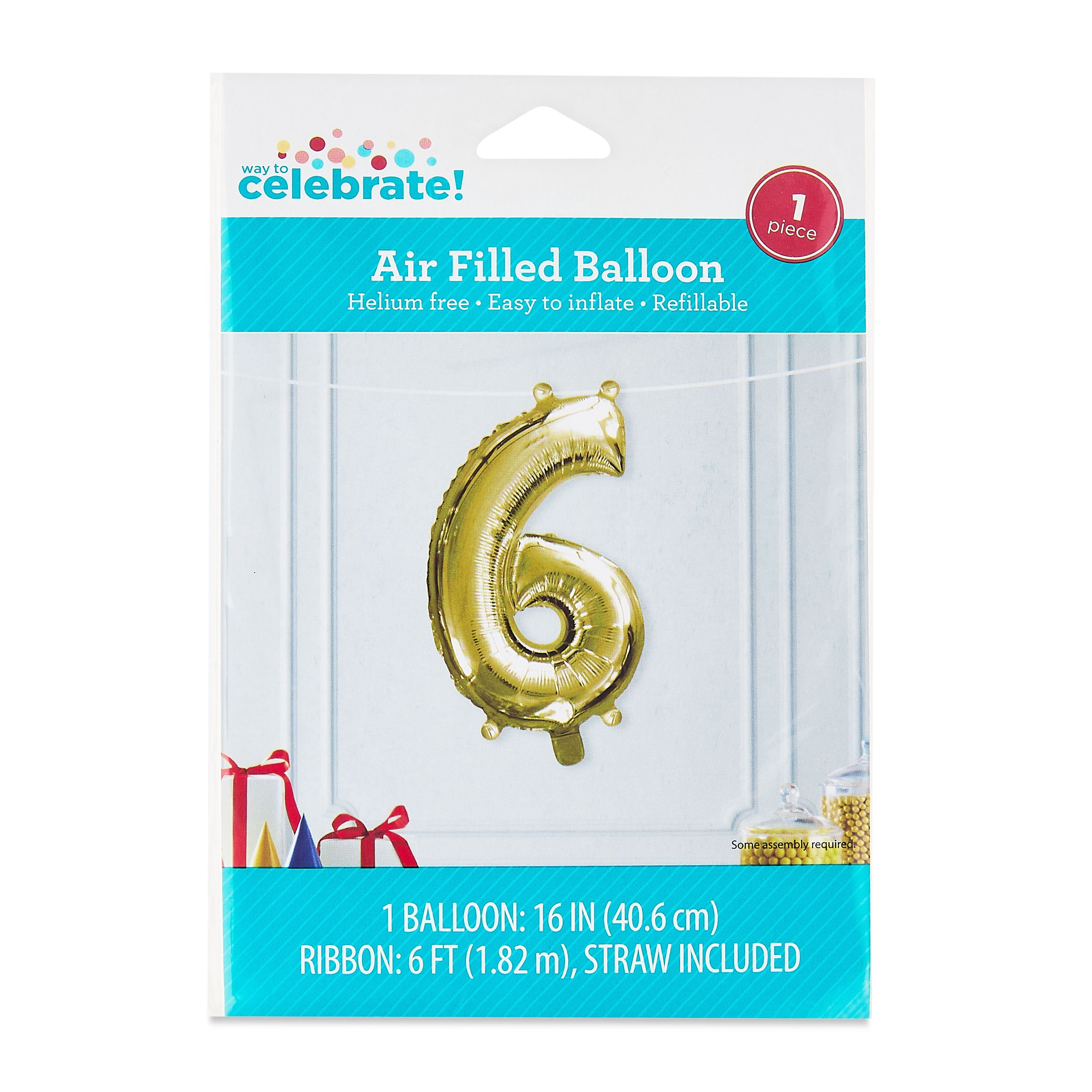 Pallone Foil 16″ (40 Cm) Numero 6 – Colore Oro, Per Feste E Decorazioni