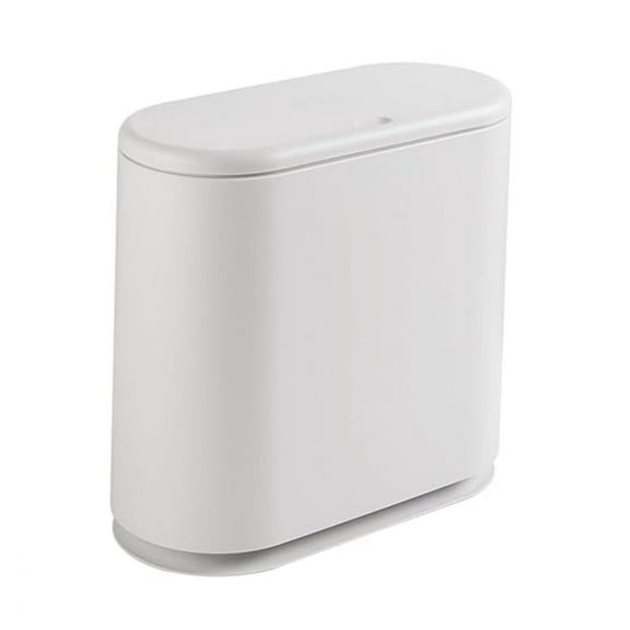 8 Liter Slim Trash Can with Press Lid, Garbage Bin for Bathroom, Kitchen, Office - White
