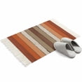 thumbnail image 4 of Burnt Orange Brown Bathroom Rug 2'x3', Farmhouse Vintage Wooden Low Profile Front Entryway Rug with Tassels, Woven Cotton Washable Kitchen Mat Carpet for Foyer Bedroom Back Door Decor, 4 of 9