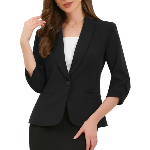 DARING DIVA Women's 3/4 Sleeve Shawl Lapel Work Blazer with Pockets XS Black