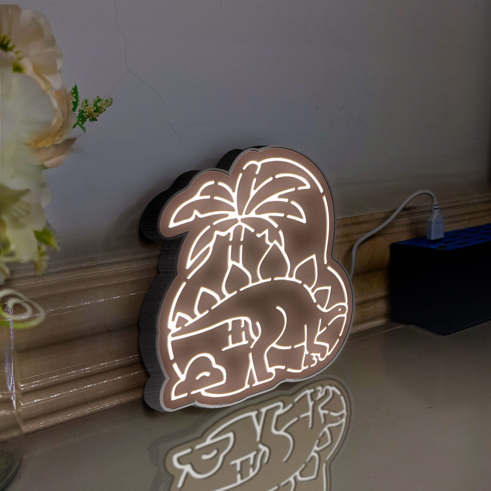 Dinosaur Led Light Box, Dimmable Neon-Like Light Signs USB Power for Wall Decor Bedroom Decoration, Static Light (WxH) 16"x16"