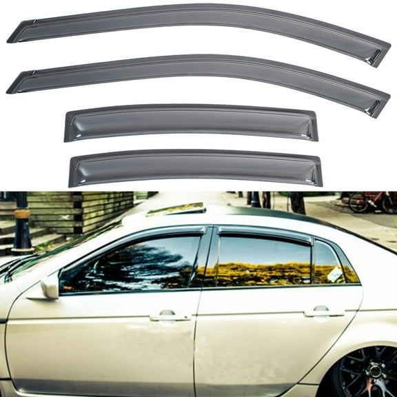 4Pcs JDM Style Vent Smoke Window Visor, Side Window Sun Rain Guard With Outside Mount Tape-On Type, Custom Compatible With For 2004-2008 TL Type-S/Base Sedan 4-Door