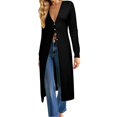 thumbnail image 4 of JUUNthy Long Cardigan for Women, Button Front Deep V Neck Long Sleeve Slim Fit Soft Knit Sweater Outerwear Blue L, 4 of 14