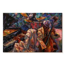 Elephant Stock Jazz Band Musicians Wall Art - Horizontal Canvas Wall Art - Living Room Wall Decor - Music Canvas - Beige And Blue Decor - 30" x 20"