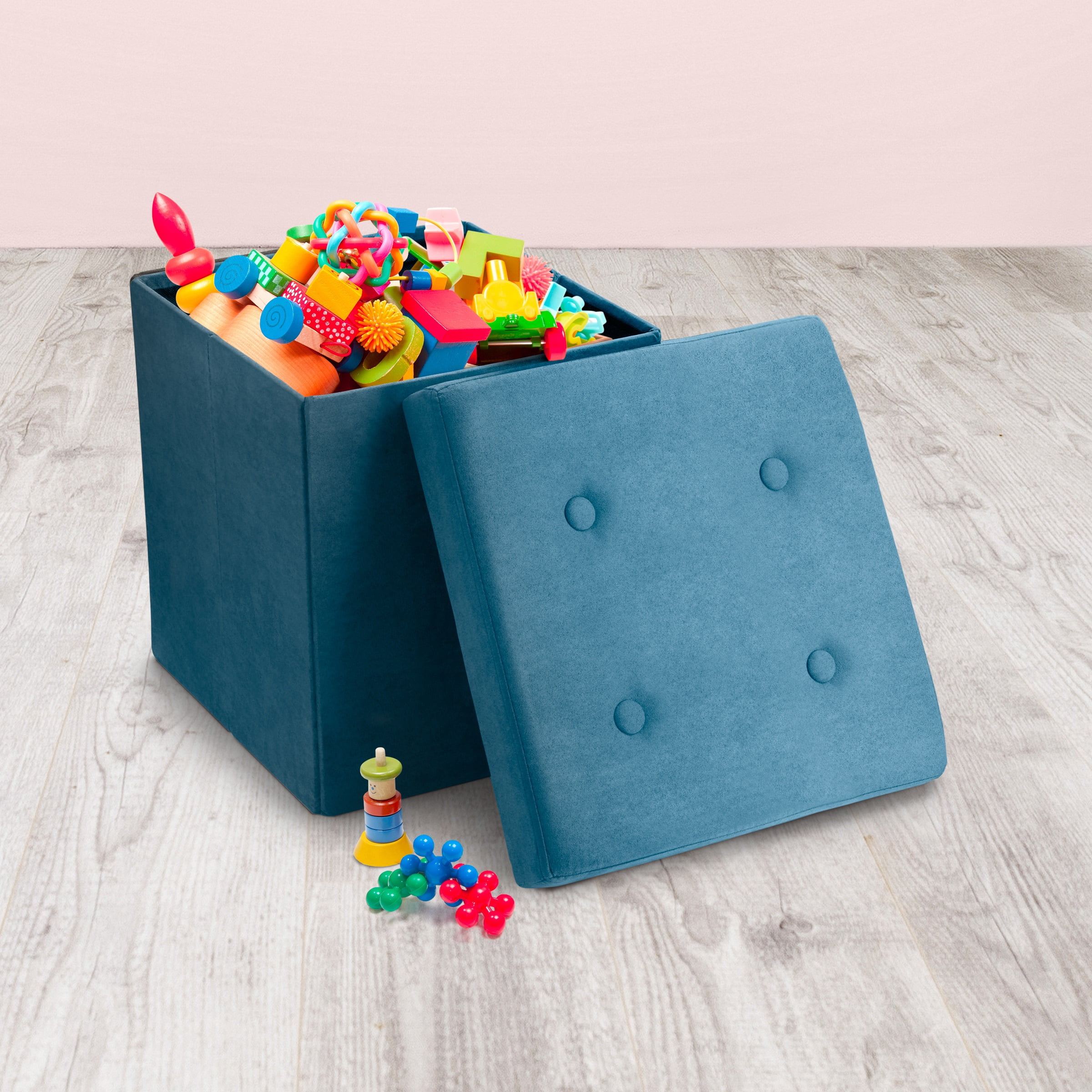 Sorbus Faux Suede Storage Ottoman Cube, Seat with Hidden Storage, Foldable, Lightweight, Teal