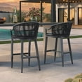 thumbnail image 3 of PURPLE LEAF Patio Bar Stools Set of 2 Outdoor Wicker Modern High Bar Chairs Metal Cushioned Barstools with Backs and Ergonomic Armrest for Balcony Garden Indoor Kitchen Island, Gray, 3 of 9