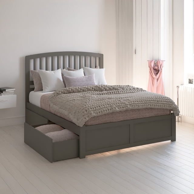 Lit Plateforme Grand en Bois Richmond avec Pied de Lit et Tiroirs de Rangement, Gris
