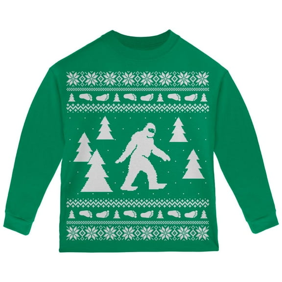 Sasquatch Ugly Christmas Sweater Green Toddler Long Sleeve T-Shirt - 3T