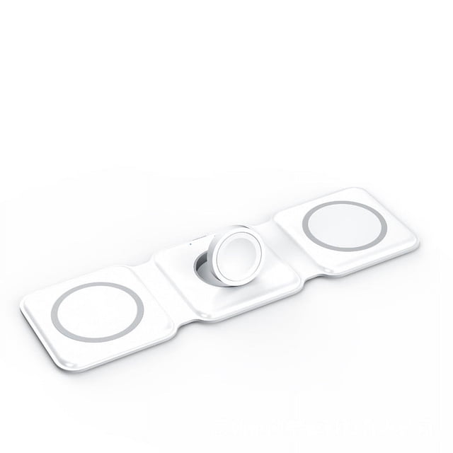 Cargador inalámbrico 3 en 1, estación de carga inalámbrica plegable magnética para iPhone 13/12/11 Pro, AirPods 3/2/pro, iWatch Series 7/6/5/SE/4/3/2 y teléfonos Samsung (blanco) brillar Electrónica