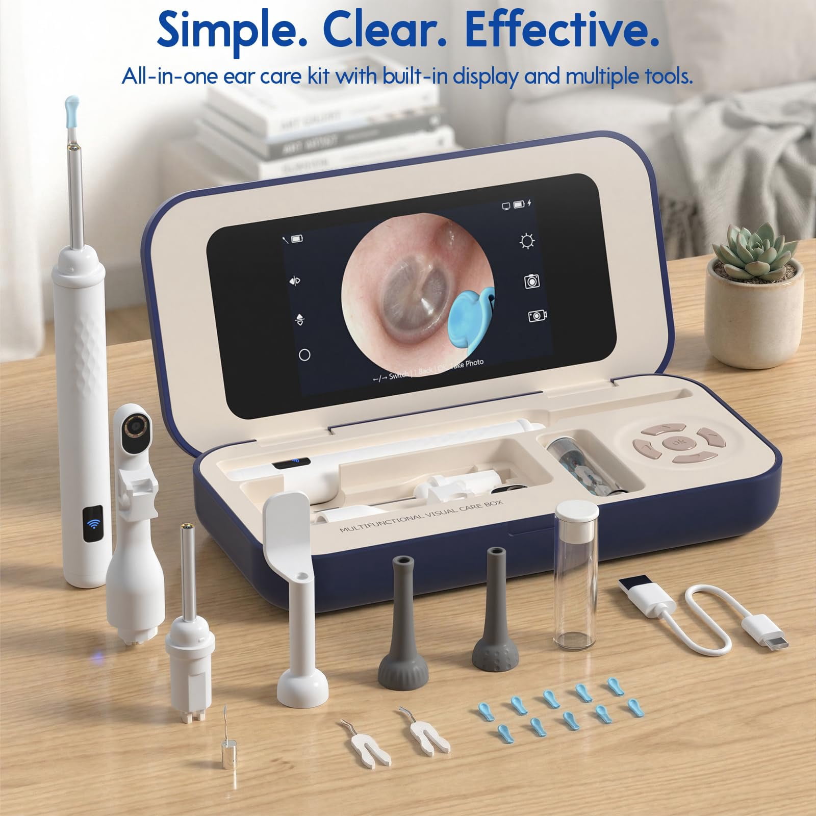 Ear Cleaner with Camera, Wireless Ear Wax Removal Tool with Screen, Visual Ear Cleaner Kit with Tweezers and Replacement Tips, Safe Ear Cleaning Tool for Kids & Adults