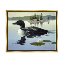 Stupell Industries Duck in Vast Pond Animals & Insects Painting Gold Floater Framed Canvas Art Print Wall Art, 21 x 17