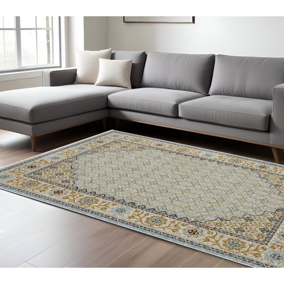 10' X 13' Gold Oriental Area Rug With Fringe