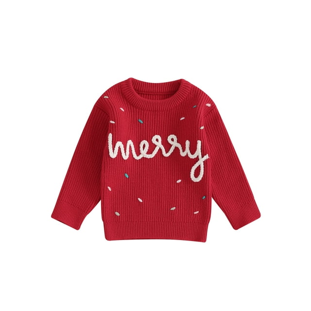 Gupgi Chandails de Noël Rouges pour Tout-Petits 0-3 Ans Bébé Brodé Lettre Manches Longues Tricot
