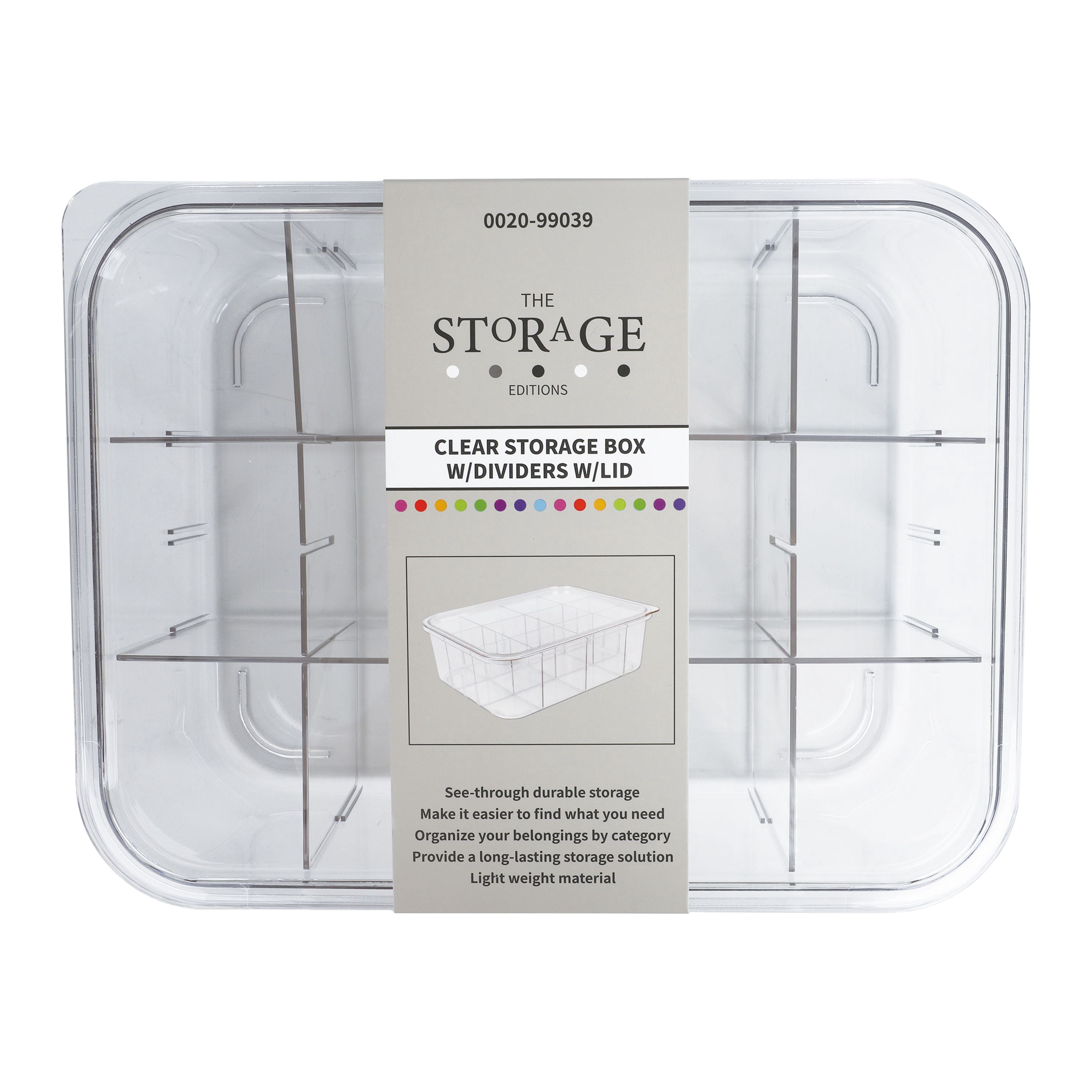 Clear Storage Box with Dividers and with Lid, Plastic, 12.59"x9.84"x4.33" The Storage Editions, Use by Adults and Teens