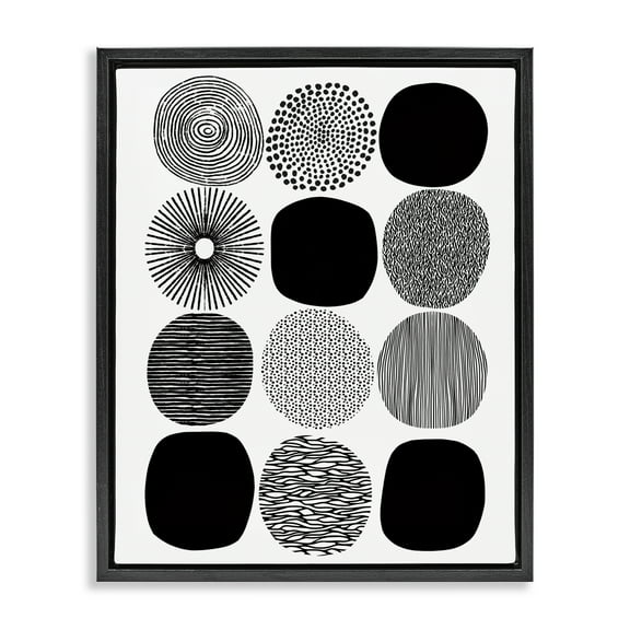 Stupell Industries Black & White Pattern Circles Abstract Painting Black Floater Framed Canvas Art Print Wall Art, 17 x 21