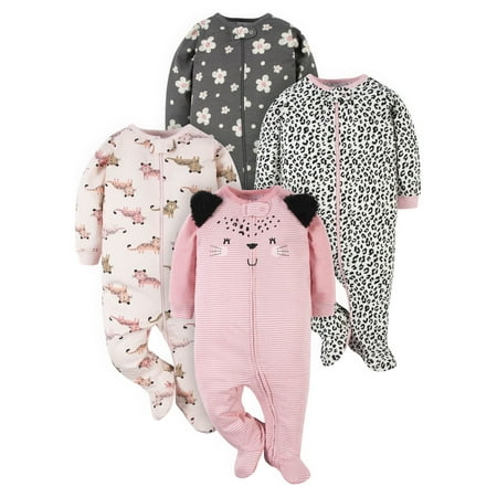 Gerber Baby Girls Sleep 'n Plays, 4-Pack