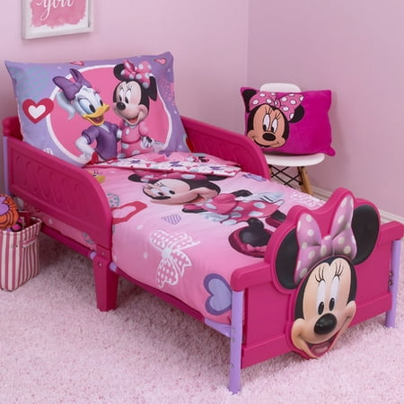 disney minnie mouse hearts and bows 4 piece toddler bedding set