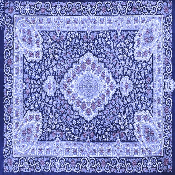 Ahgly Company Machine Washable Indoor Square Medallion Blue Traditional Area Rugs, 4' Square