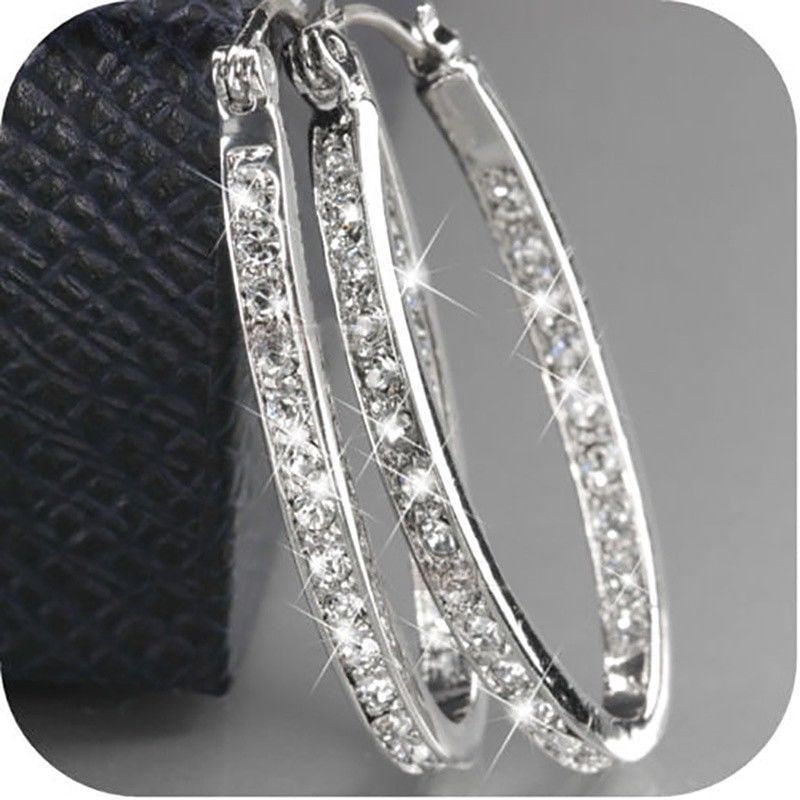 Bliss Women's Crystal Inlaid Big Cool Hoop Earrings