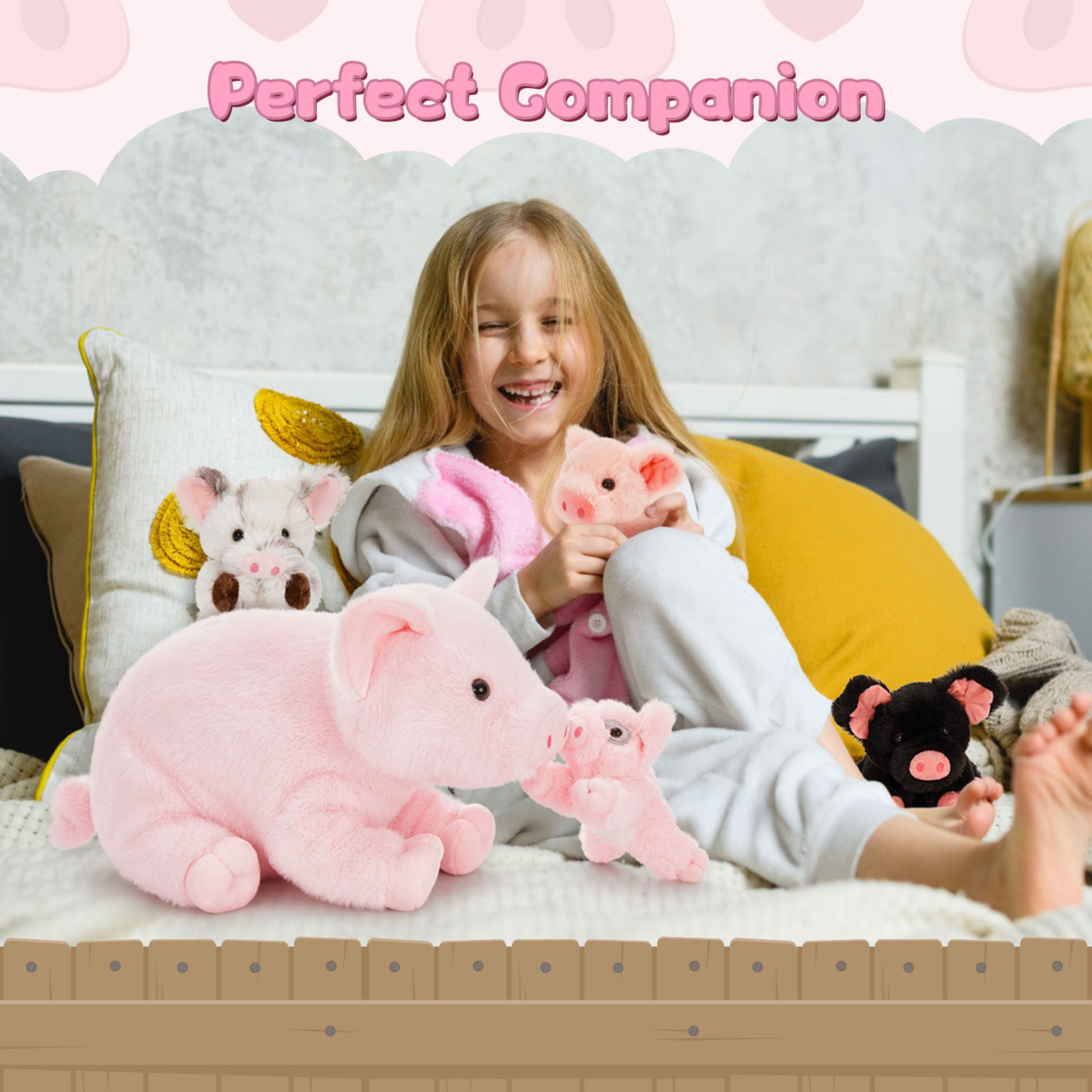 Tezituor 5Pcs Pig Stuffed Animal 15.7'' Giant Pig Plush with 4 Baby Pigs Plush Toy