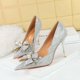 thumbnail image 5 of Zapatos de novia para mujer, de boca poco profunda, con punta de perla, diamantes de agua, para banquetes, estilo lazo, tacones ultra altos, delgados, para una sola boda, 5 of 5