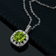 thumbnail image 3 of Gem Stone King 925 Sterling Silver Green Peridot and White Diamond Pendant Necklace for Women (2.46 Cttw, Gemstone August Birthstone, Cushion 8MM, with 18 inch Chain), 3 of 4