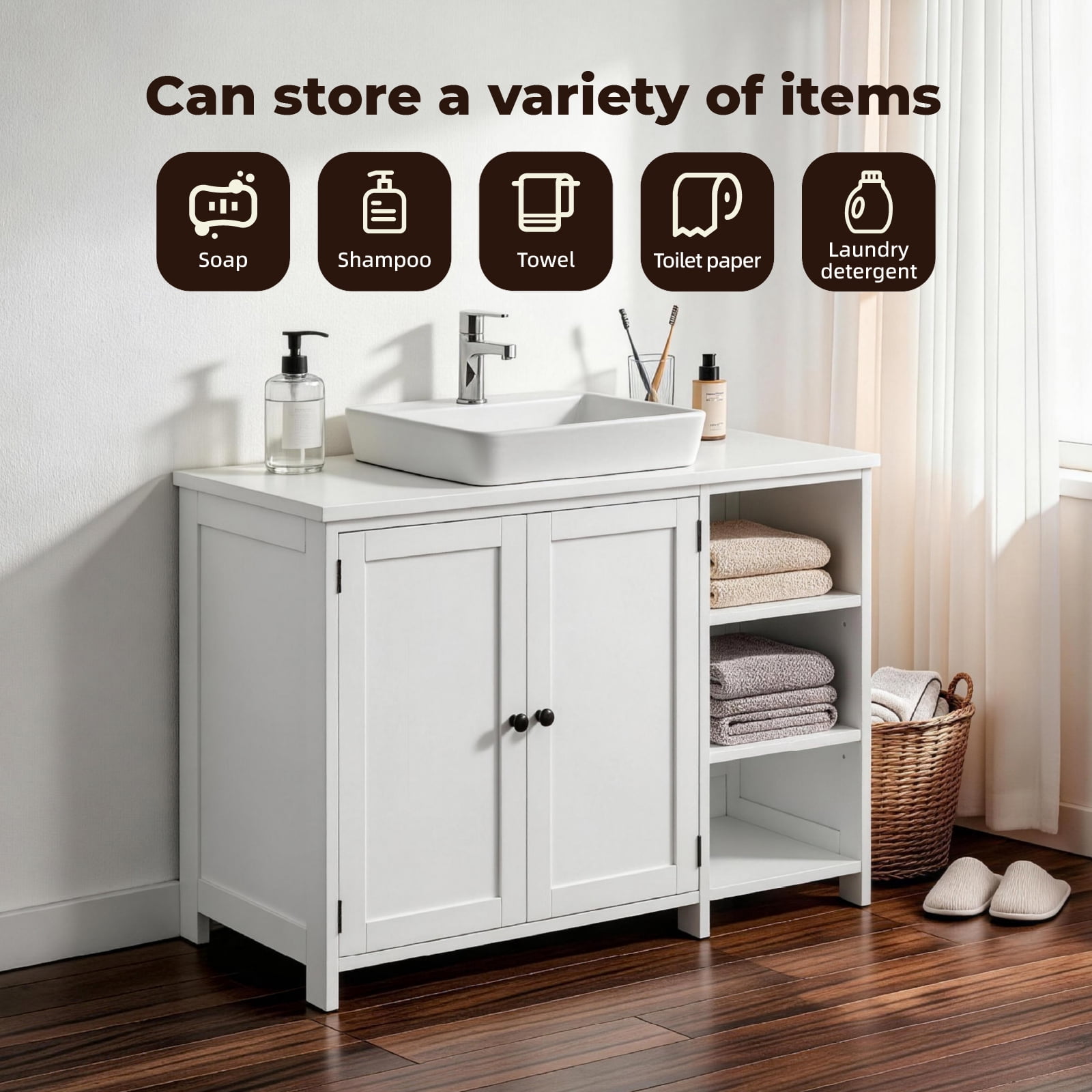 Ktaxon Bathroom Vanity Under Sink Pedestal with Two Doors and Three Adjustable - height Shelves, White