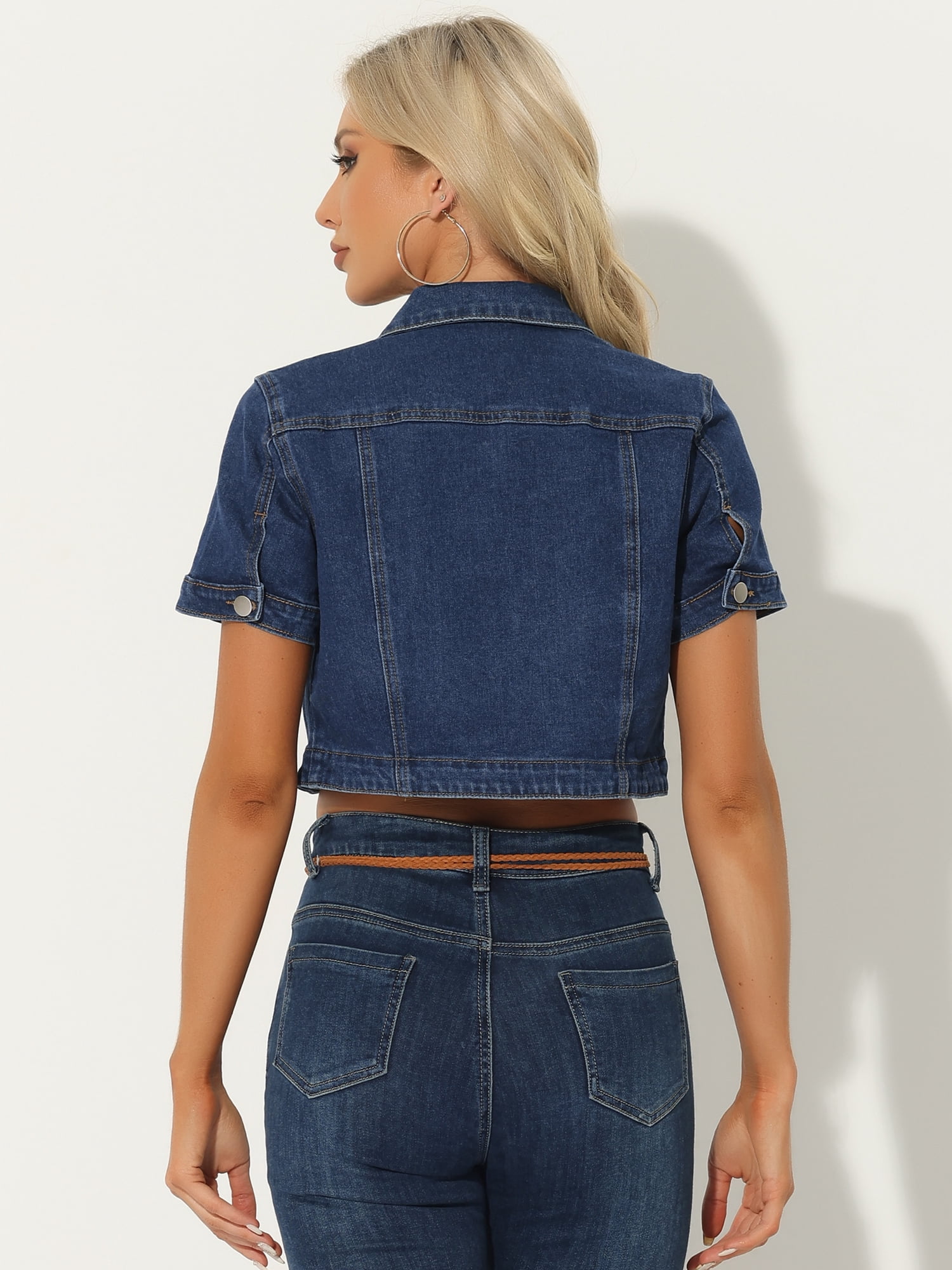 DARING DIVA Women's Summer Short Sleeves Crop Denim Jackets M Blue