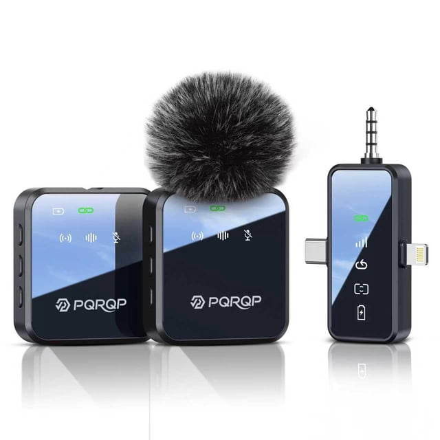 PQRQP 3-in-1 Mini Microphone for iPhone/Android/Camera, Hi-Fi Audio, 48kHz/24-bit,Wireless Microphone, 328ft Range, 18H