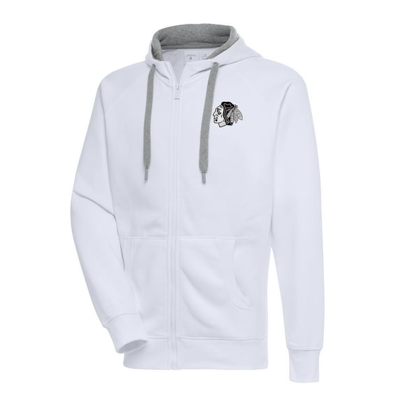 Men's Antigua White Chicago Blackhawks Metallic Logo Victory Full-Zip Hoodie