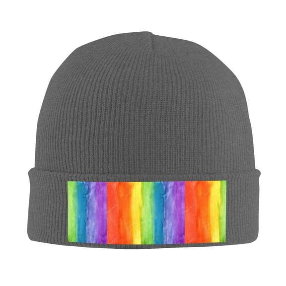 Abstract Striped Rainbow Beanie Hat Men Women Warm Printed Cap Knit Beanies Hats Outdoor Winter Deep Heather