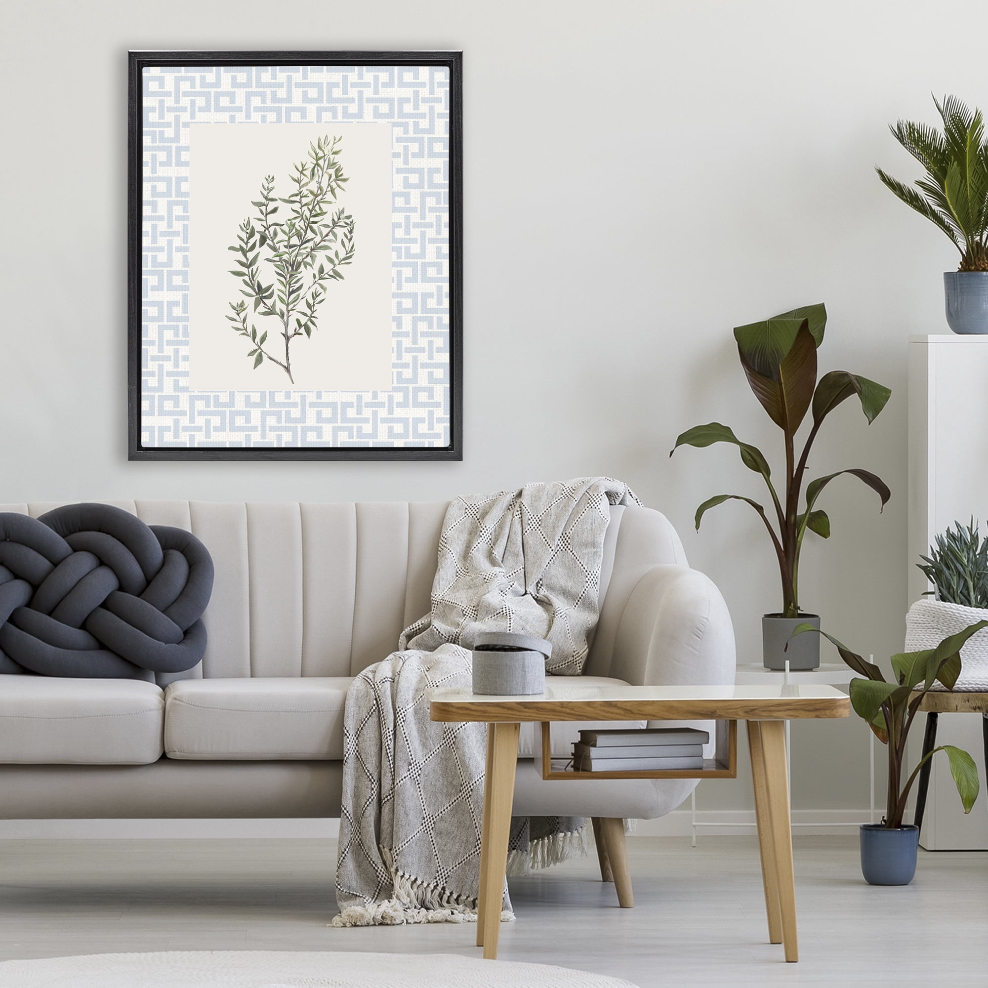 Stupell Industries Leafy Herb on Geometric Black Framed Floater Canvas Wall Art, design by Diannart