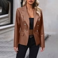 thumbnail image 2 of Luwomo Women's Leisure PU Leather Jackets Solid Color Double Button Suit Loose Fit Coat Regular Blouses Brown,M, 2 of 8