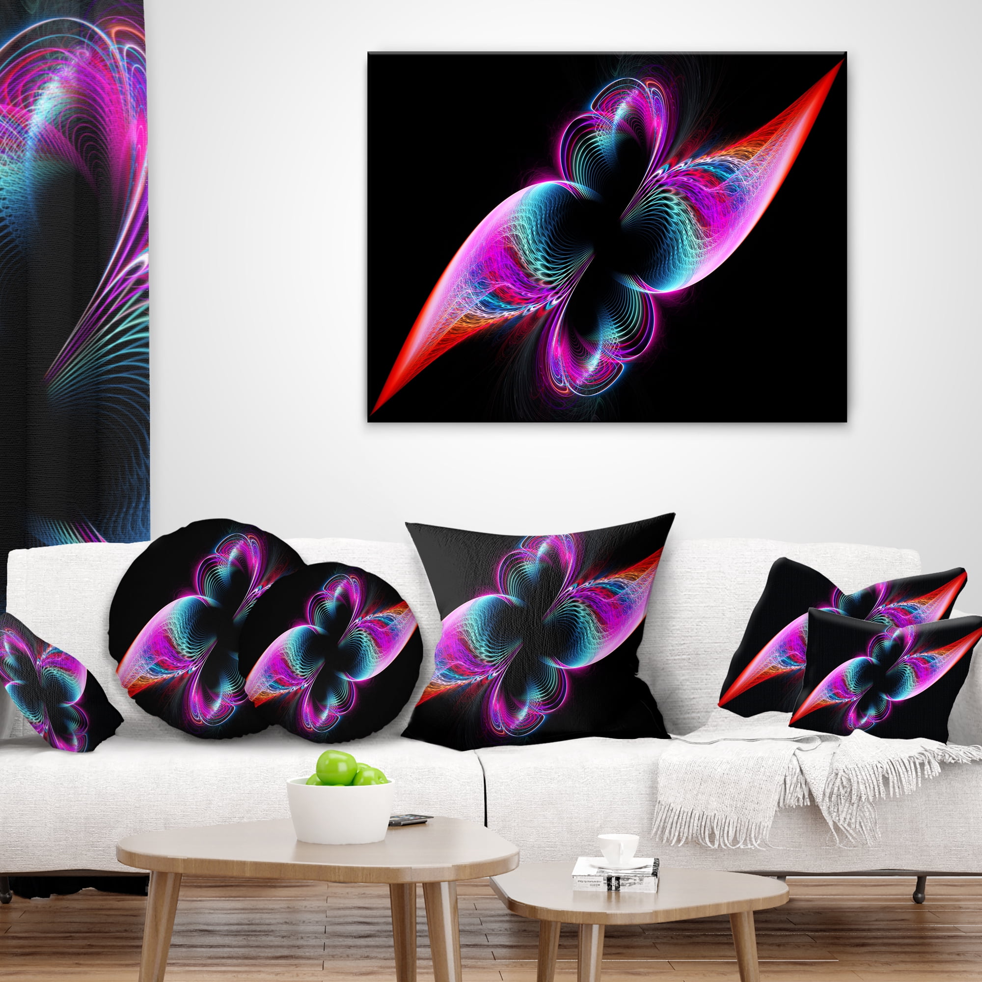 Designart Colorful Flower Fractal Rainbow - Abstract Throw Pillow - 18x18