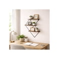 thumbnail image 2 of Diamond Wall Mounted Shelf with Wood and Metal Frame for Home Decor - 3 Tier Hanging Storage Organizer for Books - Wall Organizer for Living Room, Bedroom, Office or Entryway - 21", Brown & Black, 2 of 10