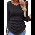 thumbnail image 1 of Camisas de Larga para Mujer, Cuello en V, Punto Acanalado, Corte Entallado, Suéter Ligero, Blusas Informales Elegantes de Otoño Negro M, 1 of 8