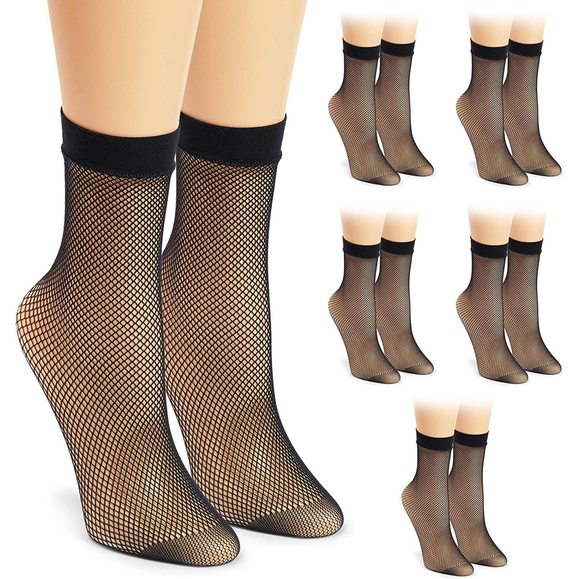 Zodaca 6Pair Black Ankle High Tight Fishnet Socks M