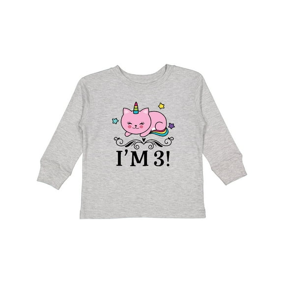 Inktastic Third Birthday Cat Unicorn Girls Long Sleeve Toddler T-Shirt