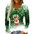thumbnail image 1 of Camisas Navideñas Para Mujer Tops de Manga Larga Con Cuello en V Blusa Regular Estampada Odeerbi ODB198380, 1 of 6