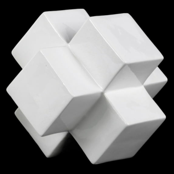 Ceramic Cross Cube Sculpture LG Gloss Finish White