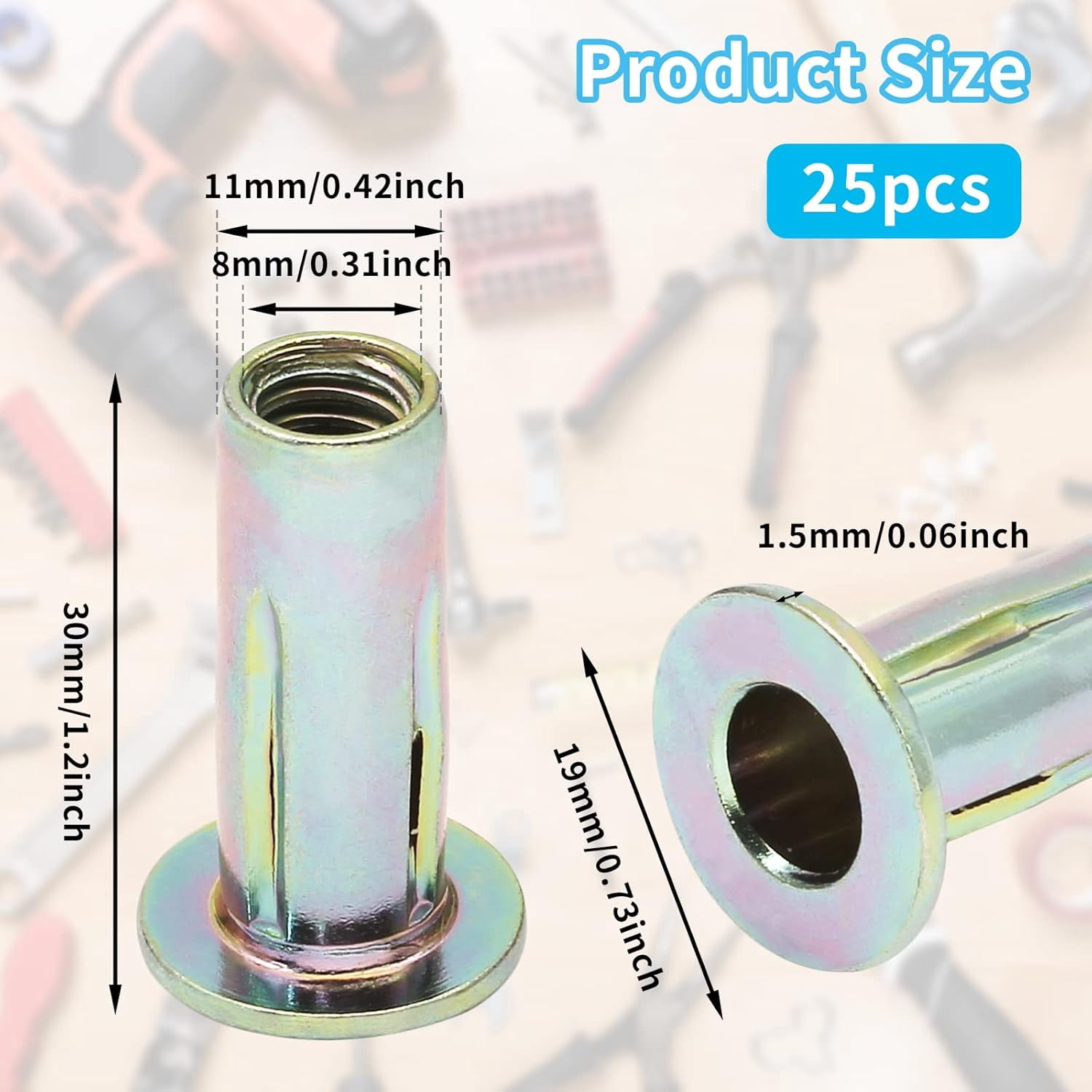 25Pcs Steel Multi Grip Rivet Nuts Pre Bulbed Shank Zinc-Plated Flat Head Threaded Insert Nut Construction Fasteners for Industrial (5/16-18)