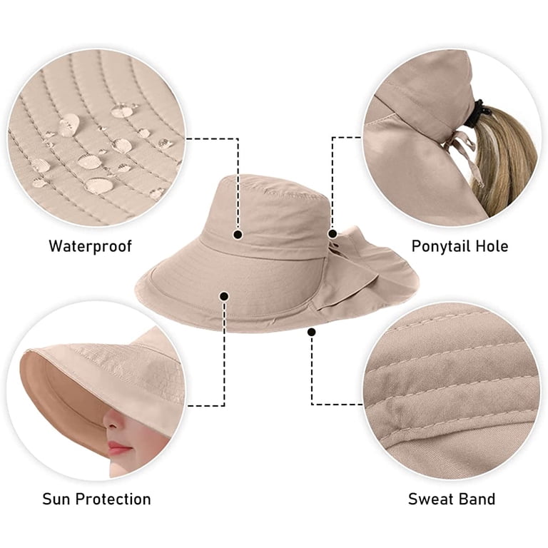 3 Pack Womens Ponytail Sun Hat with Neck Flap Wide Brim UV  display picture 1