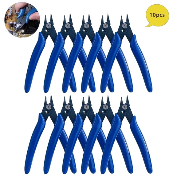 Wire Cutters And Flush Cutters, For Electronics And Jewelry Making, Precision Diagonal Wire Cutter, Micro Snips, Blue, 10 Pcs